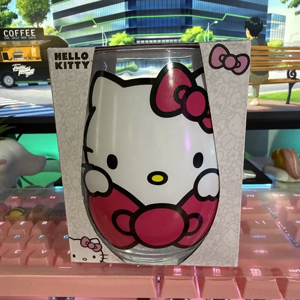 Hello Kitty Stemless Glass 20oz Clear Cup 2023 Pink Bow Sanrio Tear Drop